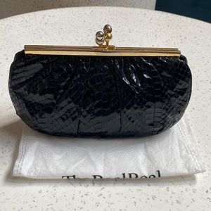 Judith Lieber black snakeskin evening clutch, gently used.